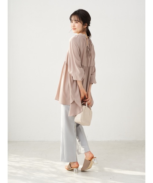 earth music&ecology（アースミュージックアンドエコロジー）の「バックリボンギャザーチュニック ＊（Tシャツ/カットソー・レディース・ベージュ/ラベンダー/アイボリー/ミント・FREE）」の8枚目の写真