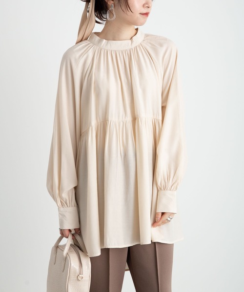 earth music&ecology（アースミュージックアンドエコロジー）の「バックリボンギャザーチュニック ＊（Tシャツ/カットソー・レディース・ベージュ/ラベンダー/アイボリー/ミント・FREE）」の22枚目の写真