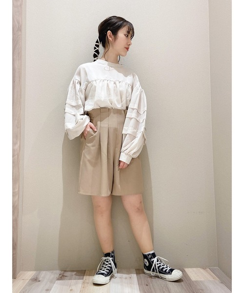 SLURR（スラ―）の「タックフレアショートパンツ（その他パンツ・レディース・ブラック/ベージュ/アイボリー・FREE）」の7枚目の写真