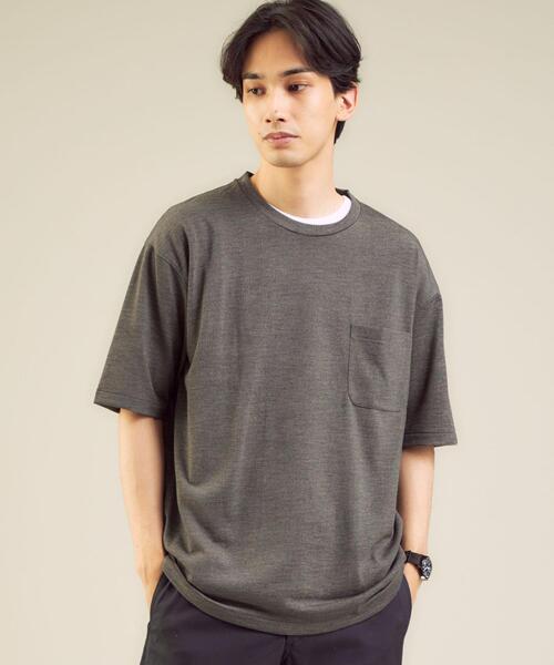 green label relaxing(グリーンレーベルリラクシング)の「【さまになるTシャツ】< 機能 / 吸水速乾 > ドライ ウールミックス クルーネック Tシャツ #(Tシャツ/カットソー・メンズ・ケリー/ネイビー/オフホワイト/ライトグレー/ブラック/ライトブルー/ダークブラウン・LARGE/MEDIUM/SMALL/X-LARGE/X-SMALL/XX-LARGE)」の4枚目の写真