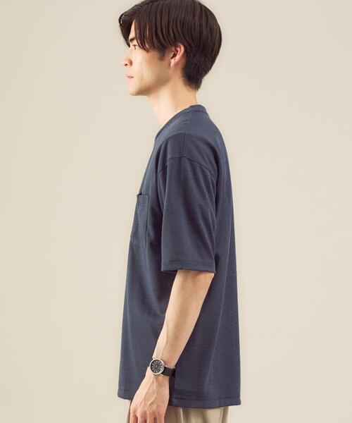 green label relaxing(グリーンレーベルリラクシング)の「【さまになるTシャツ】< 機能 / 吸水速乾 > ドライ ウールミックス クルーネック Tシャツ #(Tシャツ/カットソー・メンズ・ケリー/ネイビー/オフホワイト/ライトグレー/ブラック/ライトブルー/ダークブラウン・LARGE/MEDIUM/SMALL/X-LARGE/X-SMALL/XX-LARGE)」の10枚目の写真