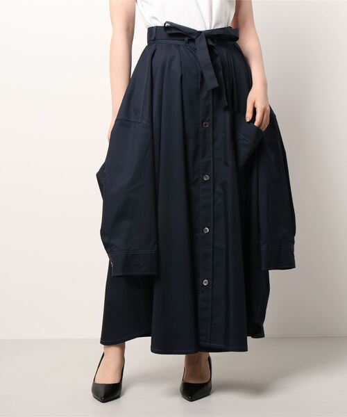 ZUCCa（ズッカ）の「C/Pタイプライター/スカート（スカート・レディース・ベージュ/ネイビー・M size）」の2枚目の写真