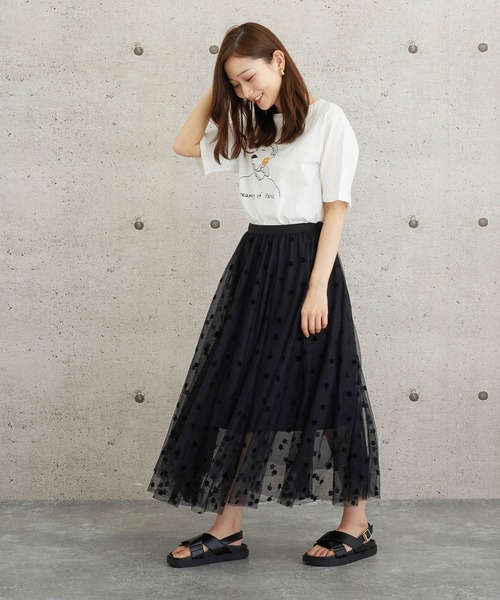 lala Born（ララボーン）の「lalaBorn/フロッキーチュールスカート（スカート・レディース・アイボリー/ブラック・FREE）」の3枚目の写真