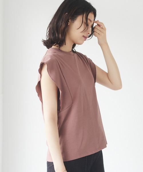 Sugar spoon（シュガースプーン）の「・SUGAR SPOON フリルノースリＴシャツ＊（Tシャツ/カットソー・レディース・チャコールグレー/ブラック/ブラウン/オフホワイト/カーキ/オレンジ・FREE）」の5枚目の写真