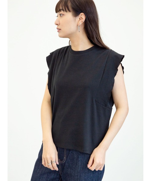 Sugar spoon（シュガースプーン）の「・SUGAR SPOON フリルノースリＴシャツ＊（Tシャツ/カットソー・レディース・チャコールグレー/ブラック/ブラウン/オフホワイト/カーキ/オレンジ・FREE）」の3枚目の写真