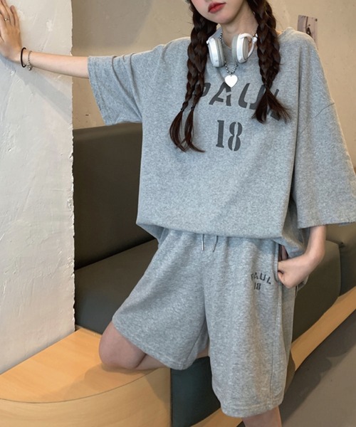 meJane(ミージェーン)の「PAUL18ロゴTシャツ+ハーフパンツ 2点セット【ZOZOTOWN限定】(セットアップ・レディース・チャコールグレー/グレー/オートミール・FREE)」の3枚目の写真