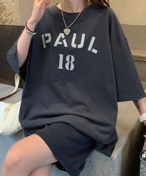meJane(ミージェーン)の「PAUL18ロゴTシャツ+ハーフパンツ 2点セット【ZOZOTOWN限定】(セットアップ・レディース・チャコールグレー/グレー/オートミール・FREE)」の5枚目の写真