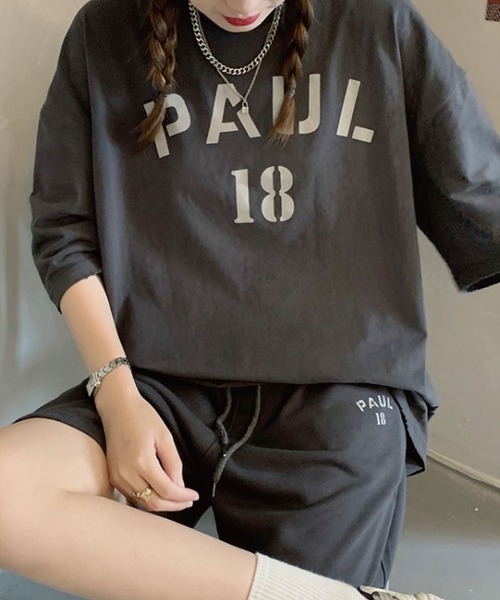 meJane(ミージェーン)の「PAUL18ロゴTシャツ+ハーフパンツ 2点セット【ZOZOTOWN限定】(セットアップ・レディース・チャコールグレー/グレー/オートミール・FREE)」の9枚目の写真