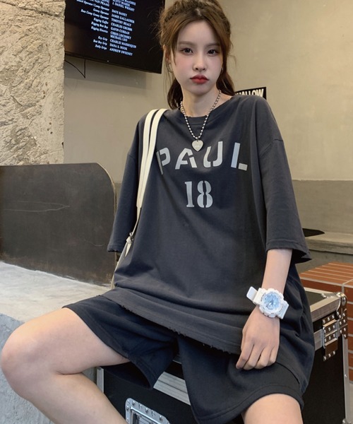 meJane(ミージェーン)の「PAUL18ロゴTシャツ+ハーフパンツ 2点セット【ZOZOTOWN限定】(セットアップ・レディース・チャコールグレー/グレー/オートミール・FREE)」の6枚目の写真