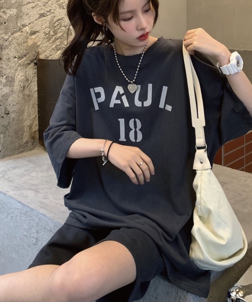 meJane(ミージェーン)の「PAUL18ロゴTシャツ+ハーフパンツ 2点セット【ZOZOTOWN限定】(セットアップ・レディース・チャコールグレー/グレー/オートミール・FREE)」の8枚目の写真