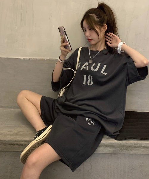 meJane(ミージェーン)の「PAUL18ロゴTシャツ+ハーフパンツ 2点セット【ZOZOTOWN限定】(セットアップ・レディース・チャコールグレー/グレー/オートミール・FREE)」の10枚目の写真