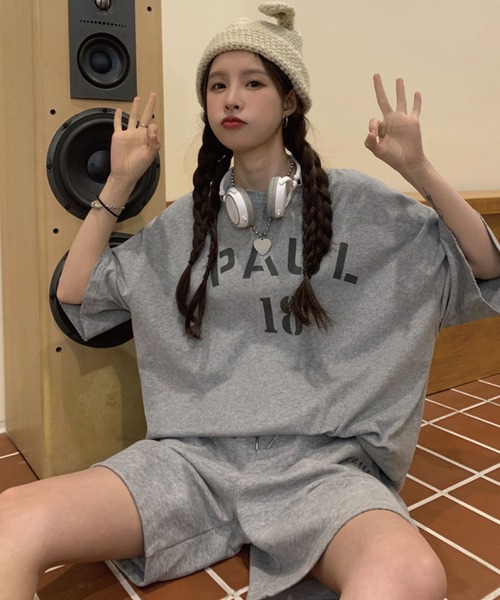 meJane(ミージェーン)の「PAUL18ロゴTシャツ+ハーフパンツ 2点セット【ZOZOTOWN限定】(セットアップ・レディース・チャコールグレー/グレー/オートミール・FREE)」の13枚目の写真