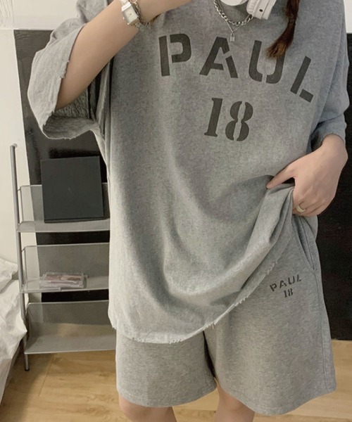 meJane(ミージェーン)の「PAUL18ロゴTシャツ+ハーフパンツ 2点セット【ZOZOTOWN限定】(セットアップ・レディース・チャコールグレー/グレー/オートミール・FREE)」の14枚目の写真