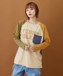 CUBE SUGAR（キューブシュガー）の「WEB限定 天竺 配色 ラグラン プリントTシャツ（Tシャツ/カットソー）」