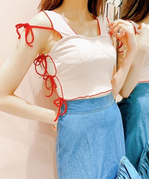 lilLilly(リルリリー)の「サイドリボンリブビスチェ(その他トップス・レディース・ホワイト/ブラック/レッド/ピンク・FREE)」の10枚目の写真