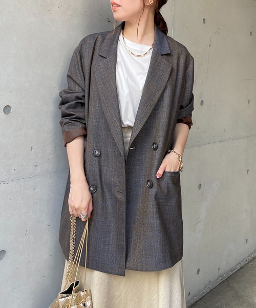 DouDou（ドゥドゥ）の「ミックスツイードジャケット（テーラードジャケット・レディース・イエロー/ブルー・FREE）」の14枚目の写真