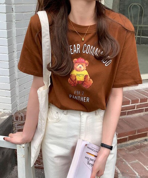 Bifrost(ビフレスト)の「くまプリントTシャツ(Tシャツ/カットソー・レディース・ブラック/ブラウン/グレー・F)」の2枚目の写真