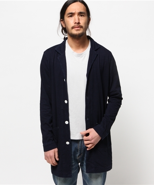 WEGO（ウィゴー）の「WEGO/カットデニムショップコート（ステンカラーコート・メンズ・ダークインディゴブルー/インディゴブルー・MEDIUM/LARGE）」の6枚目の写真