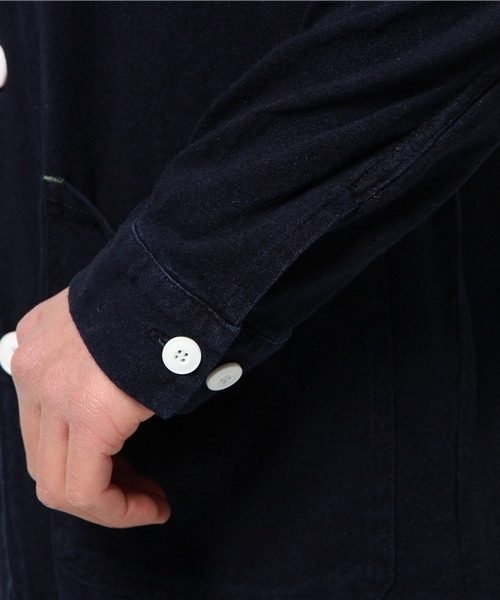 WEGO（ウィゴー）の「WEGO/カットデニムショップコート（ステンカラーコート・メンズ・ダークインディゴブルー/インディゴブルー・MEDIUM/LARGE）」の9枚目の写真