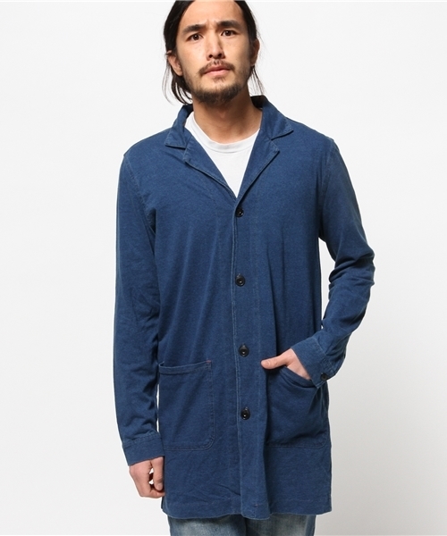 WEGO（ウィゴー）の「WEGO/カットデニムショップコート（ステンカラーコート・メンズ・ダークインディゴブルー/インディゴブルー・MEDIUM/LARGE）」の14枚目の写真