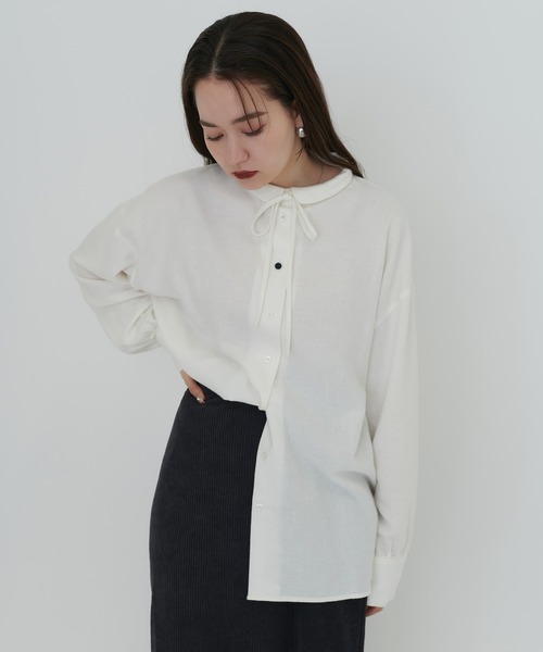 TINA:JOJUN(ティーナジョジュン)の「ちび衿プレート付き 起毛シャツ TINA:JOJUN(シャツ/ブラウス・レディース・イエロー/アイボリー・M)」の1枚目の写真