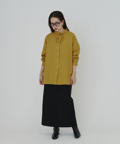 TINA:JOJUN(ティーナジョジュン)の「ちび衿プレート付き 起毛シャツ TINA:JOJUN(シャツ/ブラウス・レディース・イエロー/アイボリー・M)」の4枚目の写真