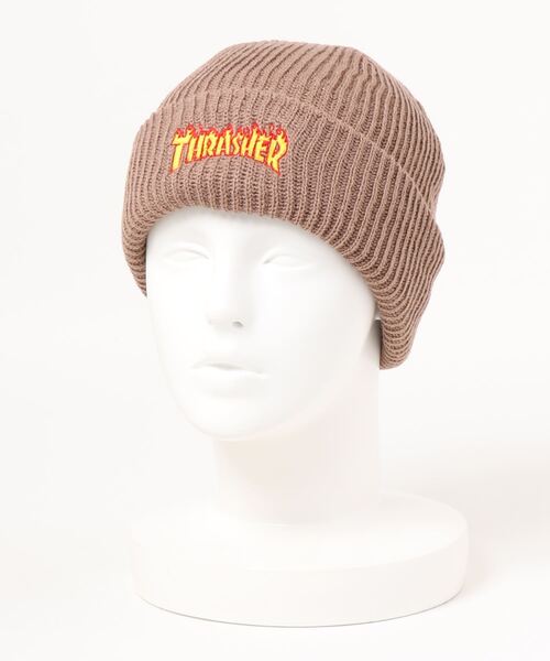 THRASHER（スラッシャー）の「FLAME LOGO RIB BEANIE/スラッシャーニットキャップ・ビーニー（ニットキャップ/ビーニー・メンズ・ブラック/ベージュ/ライトパープル/ライトグレー・FREE）」の4枚目の写真