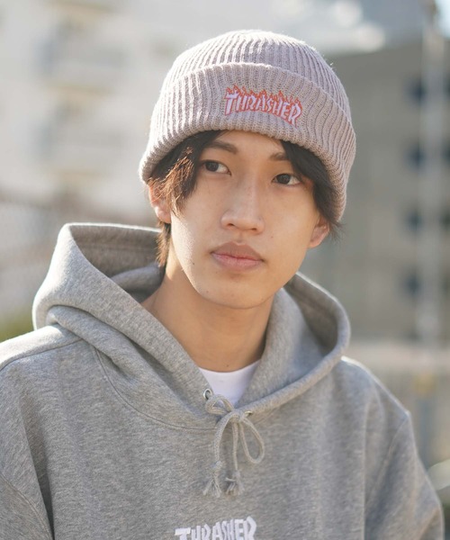 THRASHER（スラッシャー）の「FLAME LOGO RIB BEANIE/スラッシャーニットキャップ・ビーニー（ニットキャップ/ビーニー・メンズ・ブラック/ベージュ/ライトパープル/ライトグレー・FREE）」の10枚目の写真