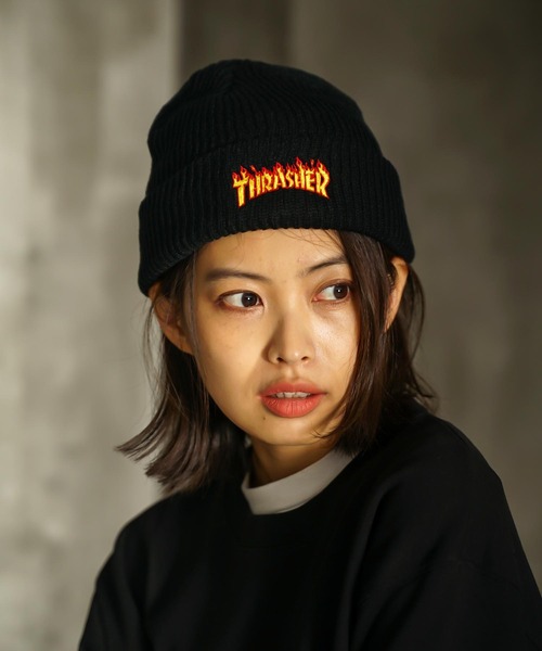 THRASHER（スラッシャー）の「FLAME LOGO RIB BEANIE/スラッシャーニットキャップ・ビーニー（ニットキャップ/ビーニー・メンズ・ブラック/ベージュ/ライトパープル/ライトグレー・FREE）」の7枚目の写真