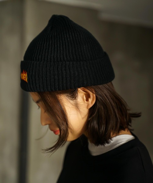 THRASHER（スラッシャー）の「FLAME LOGO RIB BEANIE/スラッシャーニットキャップ・ビーニー（ニットキャップ/ビーニー・メンズ・ブラック/ベージュ/ライトパープル/ライトグレー・FREE）」の8枚目の写真