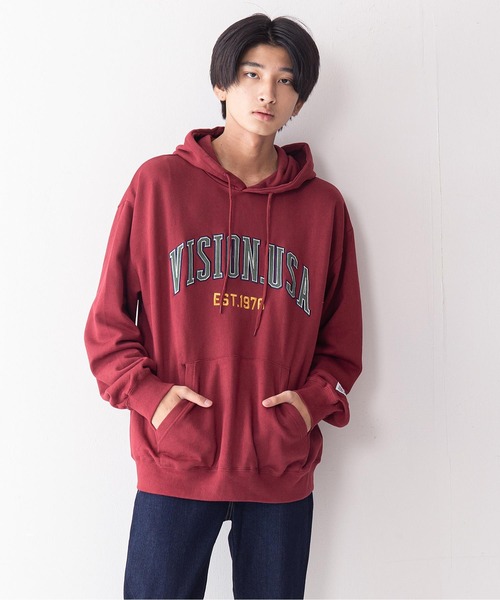 VISION STREET WEAR(ヴィジョンストリートウェア)の「【VISION STREET WEAR/ビジョンストリートウェア】ベロアワッペン裏毛フーディープルパーカー/トレーナー/コットン100%(パーカー・メンズ・パープル/チャコールグレー/ワイン/グレー/アイボリー・LARGE/MEDIUM/X-LARGE)」の5枚目の写真