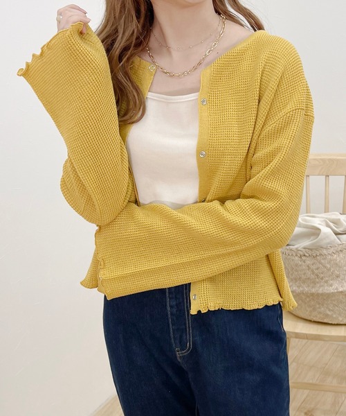 apres jour clair(アプレジュールクレア)の「【apres jour clair】ワッフルニットカーディガン(Tシャツ/カットソー・レディース・ベージュ/アイボリー/クリーム・フリー/X-LARGE)」の3枚目の写真