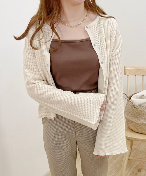 apres jour clair(アプレジュールクレア)の「【apres jour clair】ワッフルニットカーディガン(Tシャツ/カットソー・レディース・ベージュ/アイボリー/クリーム・フリー/X-LARGE)」の7枚目の写真