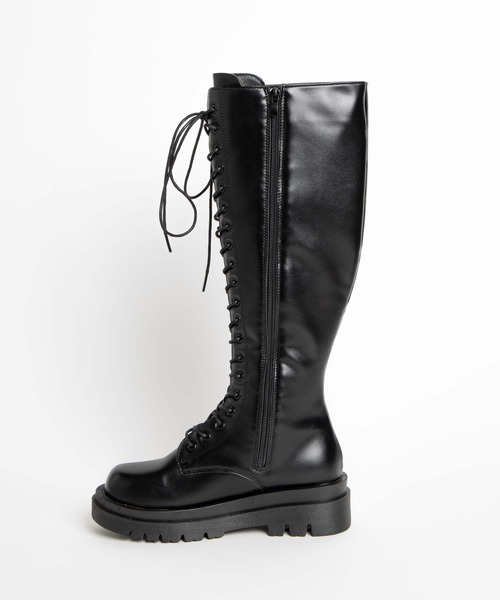 WEGO（ウィゴー）の「WEGO/レースアップロングブーツ（ブーツ・レディース・ブラック/ホワイト・MEDIUM/LARGE）」の7枚目の写真