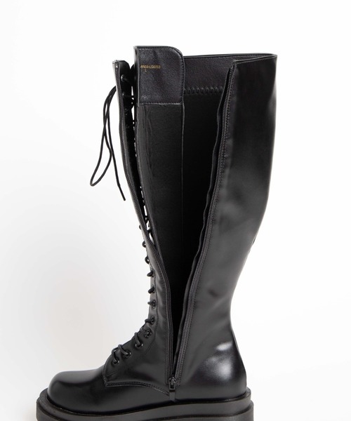 WEGO（ウィゴー）の「WEGO/レースアップロングブーツ（ブーツ・レディース・ブラック/ホワイト・MEDIUM/LARGE）」の3枚目の写真