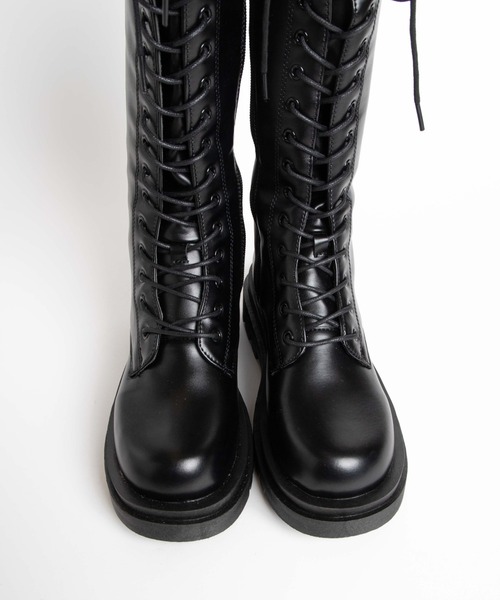 WEGO（ウィゴー）の「WEGO/レースアップロングブーツ（ブーツ・レディース・ブラック/ホワイト・MEDIUM/LARGE）」の4枚目の写真