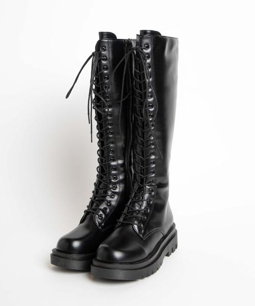 WEGO（ウィゴー）の「WEGO/レースアップロングブーツ（ブーツ・レディース・ブラック/ホワイト・MEDIUM/LARGE）」の15枚目の写真