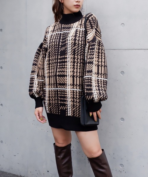 SPIRALGIRL（スパイラルガール）の「チェック柄ジャガードニットワンピース（ワンピース・レディース・ベージュ/ブルー/ブラック・FREE）」の10枚目の写真