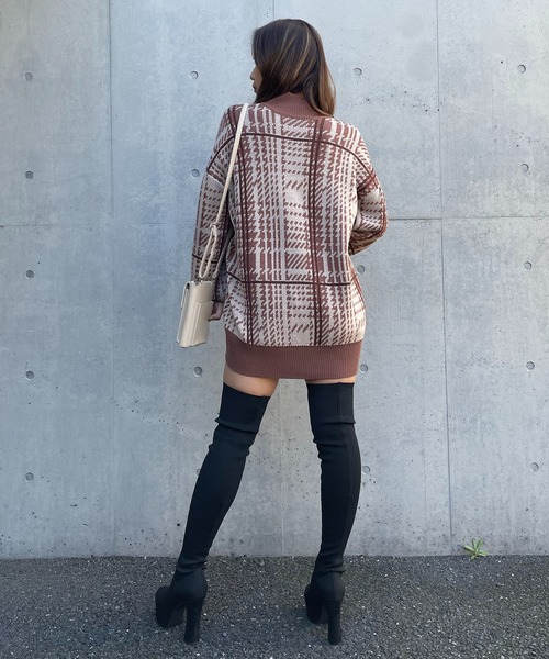 SPIRALGIRL（スパイラルガール）の「チェック柄ジャガードニットワンピース（ワンピース・レディース・ベージュ/ブルー/ブラック・FREE）」の8枚目の写真