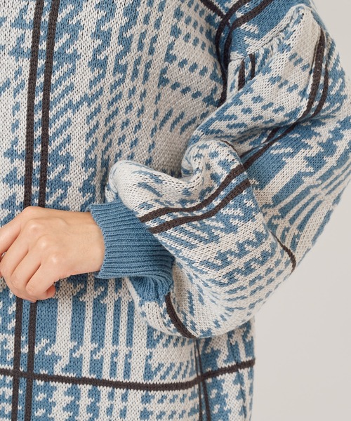SPIRALGIRL（スパイラルガール）の「チェック柄ジャガードニットワンピース（ワンピース・レディース・ベージュ/ブルー/ブラック・FREE）」の15枚目の写真