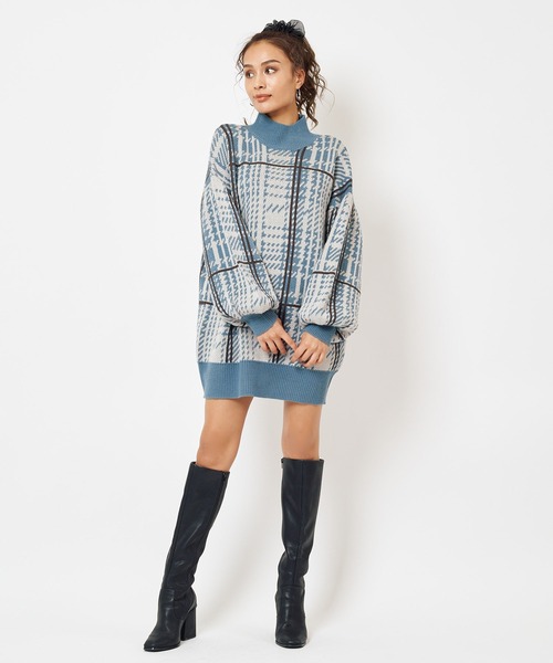 SPIRALGIRL（スパイラルガール）の「チェック柄ジャガードニットワンピース（ワンピース・レディース・ベージュ/ブルー/ブラック・FREE）」の17枚目の写真
