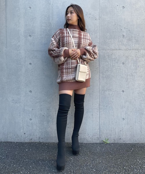 SPIRALGIRL（スパイラルガール）の「チェック柄ジャガードニットワンピース（ワンピース・レディース・ベージュ/ブルー/ブラック・FREE）」の20枚目の写真