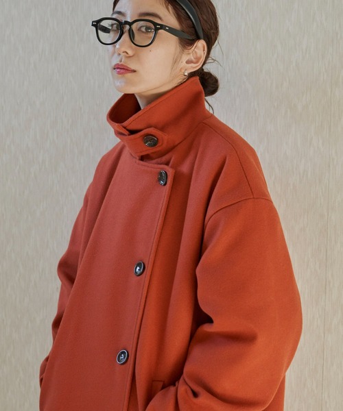 Auntie Rosa Holiday(アンティローザホリデー)の「ハイネック2WAYロングコート(ステンカラーコート・レディース・ネイビー/カーキ/オレンジ・FREE)」の3枚目の写真
