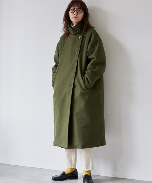 Auntie Rosa Holiday(アンティローザホリデー)の「ハイネック2WAYロングコート(ステンカラーコート・レディース・ネイビー/カーキ/オレンジ・FREE)」の21枚目の写真