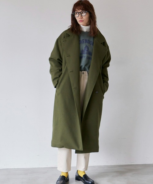 Auntie Rosa Holiday(アンティローザホリデー)の「ハイネック2WAYロングコート(ステンカラーコート・レディース・ネイビー/カーキ/オレンジ・FREE)」の4枚目の写真