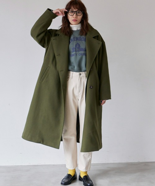 Auntie Rosa Holiday(アンティローザホリデー)の「ハイネック2WAYロングコート(ステンカラーコート・レディース・ネイビー/カーキ/オレンジ・FREE)」の9枚目の写真