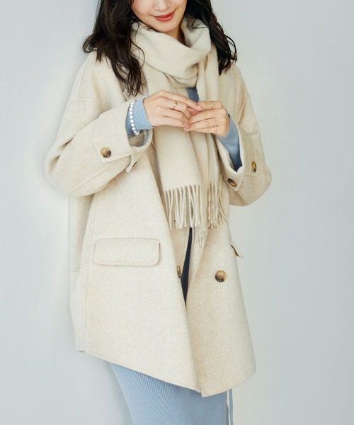 SAISON DE PAPILLON（セゾンドパピヨン）の「ウール混ダブルフェイスPコート（ピーコート・レディース・ブラウン/ベージュ・フリー）」の9枚目の写真