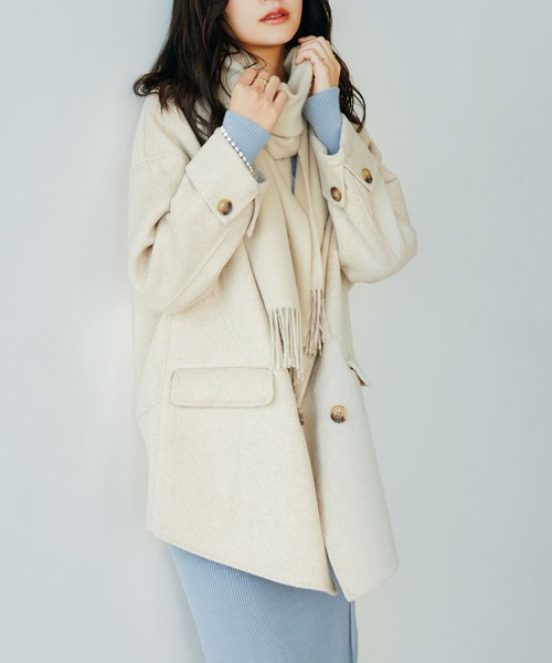 SAISON DE PAPILLON（セゾンドパピヨン）の「ウール混ダブルフェイスPコート（ピーコート・レディース・ブラウン/ベージュ・フリー）」の13枚目の写真