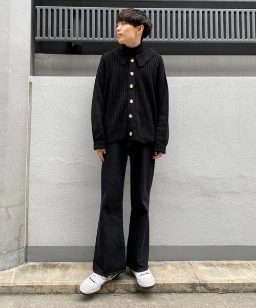 anown(アノン)の「フレアワイドデニム【ファッションインフルエンサーRyo×anown 限定コラボ】(デニムパンツ・メンズ・ブラック/インディゴブルー・S/M/L)」の5枚目の写真