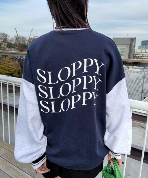 WHO'S WHO gallery（フーズフーギャラリー）の「【SLOPPY/スロッピー】バイカラーラインリブクルー（スウェット・レディース・サックスブルー/オートミール/ネイビー/グリーン・FREE）」の13枚目の写真
